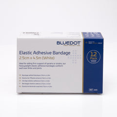 Blue Dot White Elastic Adhesive Bandage (EAB) 2.5cm x 4.5m (Box 12)