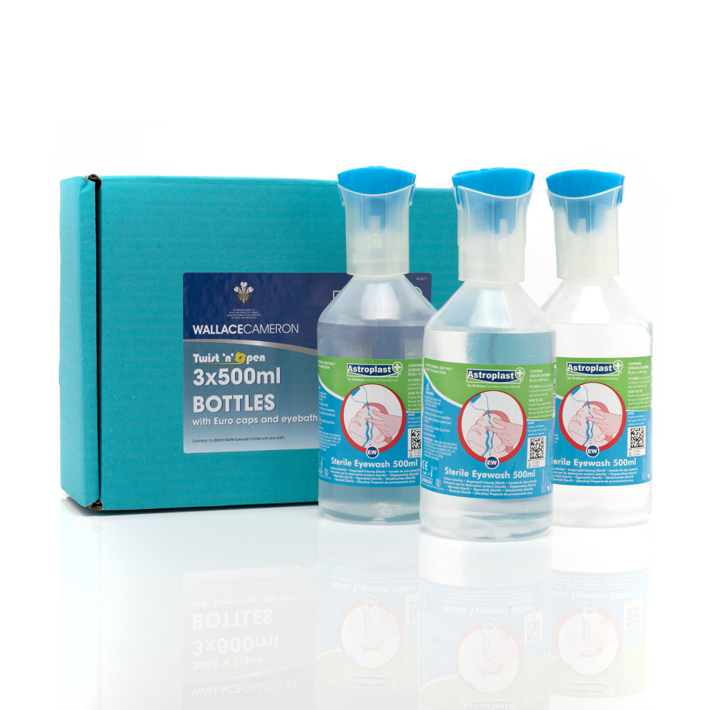 Wallace Cameron Twist 'n' Open 500ml Eye Wash Bottles with European Cap (Box 3)
