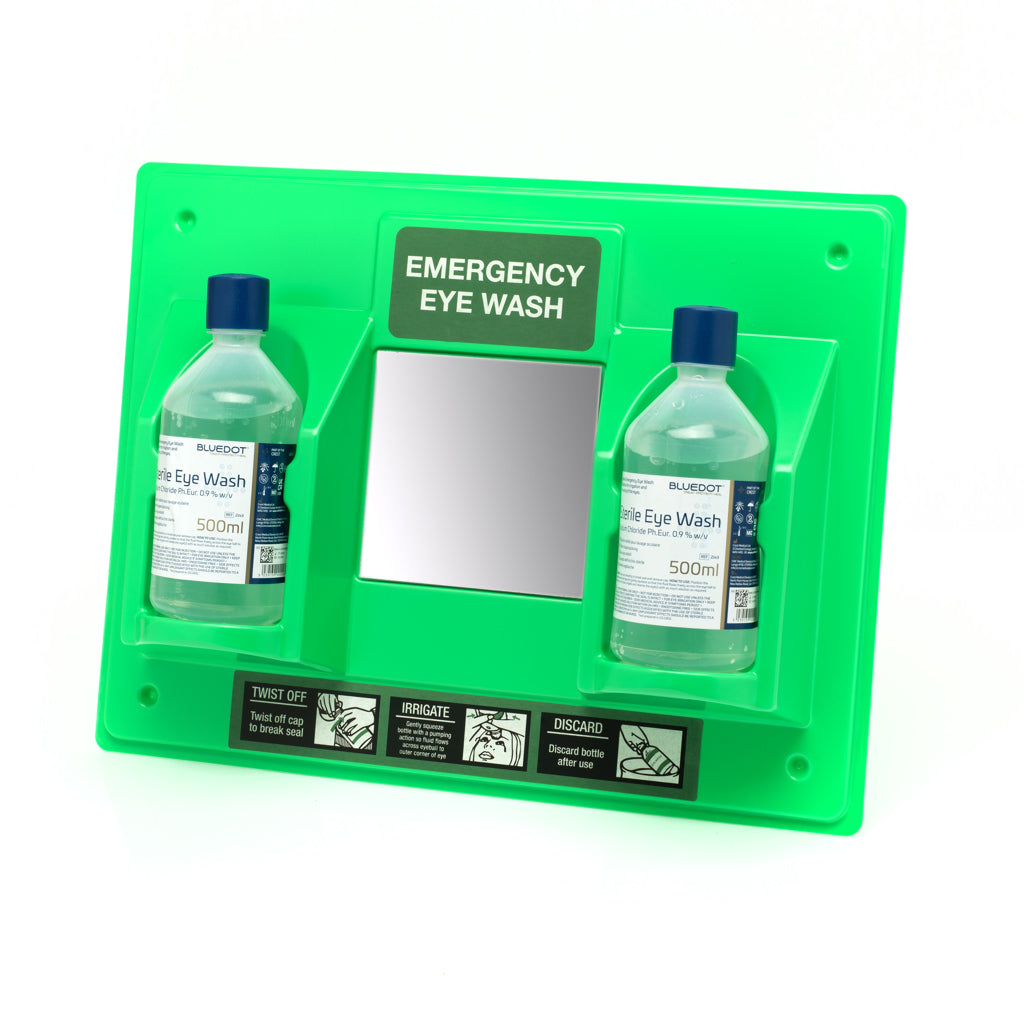 Blue Dot Eye Wash Station including 2 x 500ml Eye Wash Bottles and Dressings