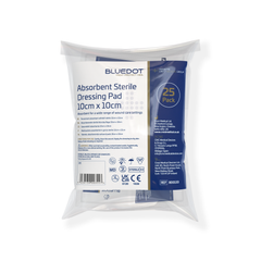 Blue Dot 10cm x 10cm Sterile Absorbent Dressing Pads (Pack 25)