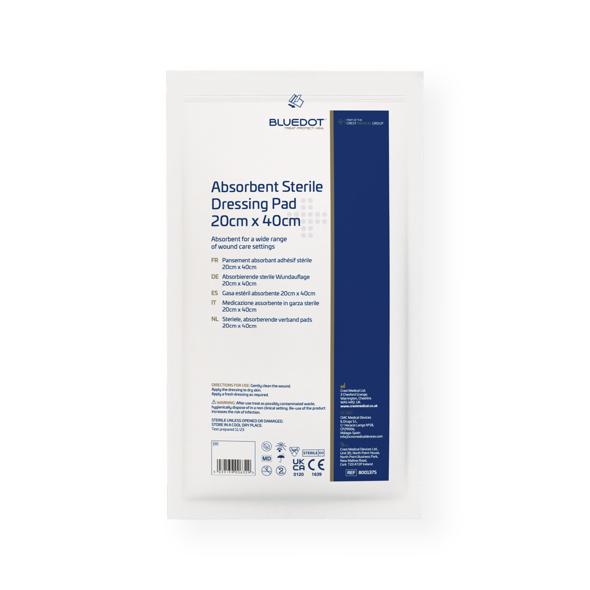Blue Dot 20cm x 40cm Sterile Absorbent Dressing Pads (Box 16)