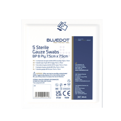 Blue Dot 7.5cm x 7.5cm Sterile Gauze Swabs (Pack 5)