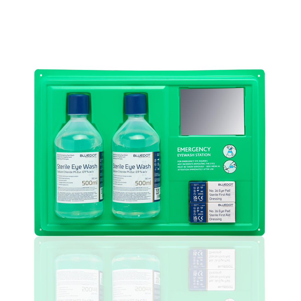 Quick Check Complete Eye Wash Station including 2 x 500ml Eye Wash Bottles and Dressings