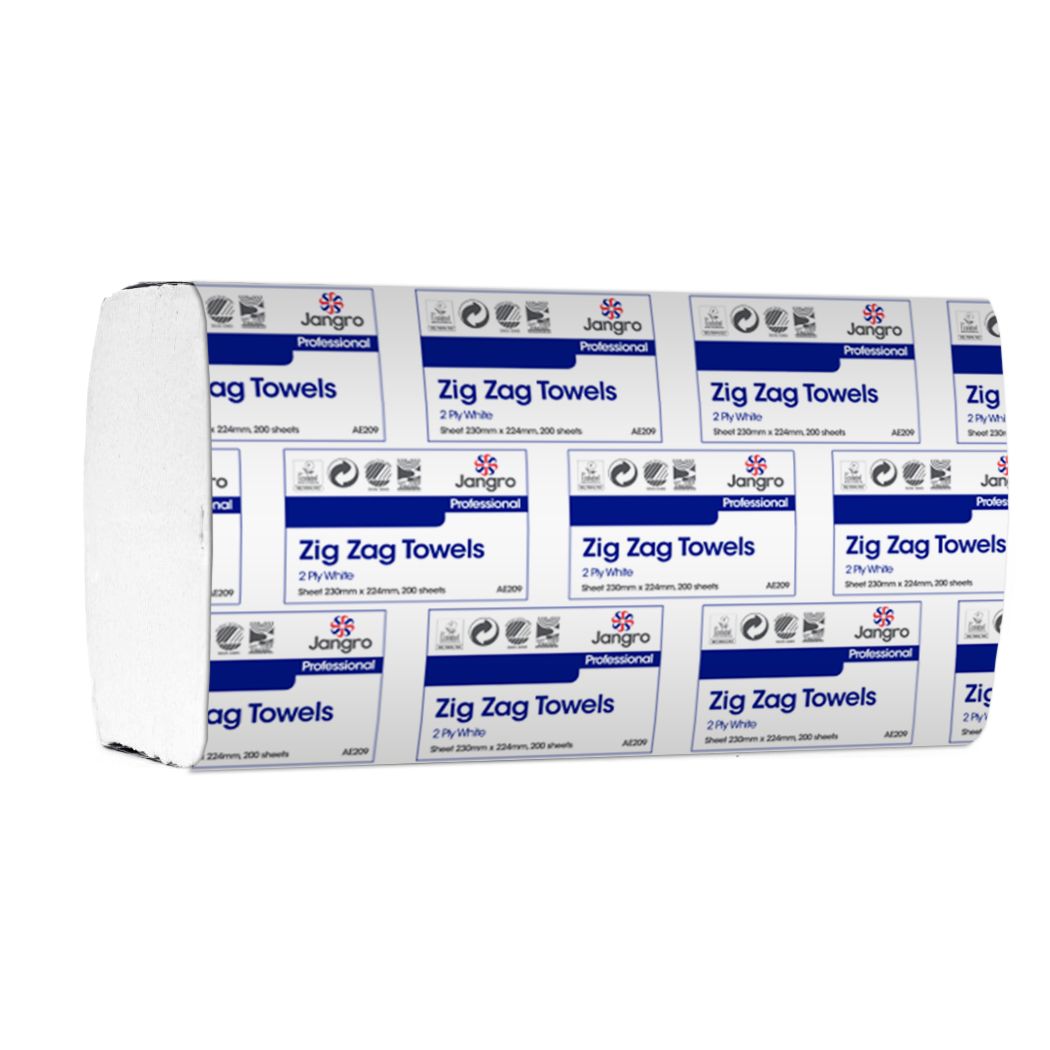 Jangro Professional 2 Ply Zig-Zag Hand Towels - White
