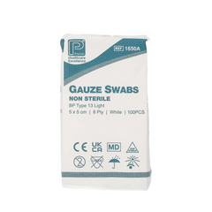 Gauze Swabs: 5 x 5cm 8 Ply x 100