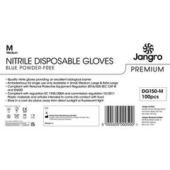 Jangro Premium Nitrile Disposable Powder Free Gloves - Medium - Blue