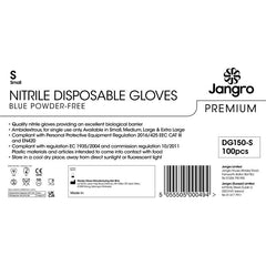 Jangro Premium Nitrile Disposable Powder Free Gloves - Small - Blue
