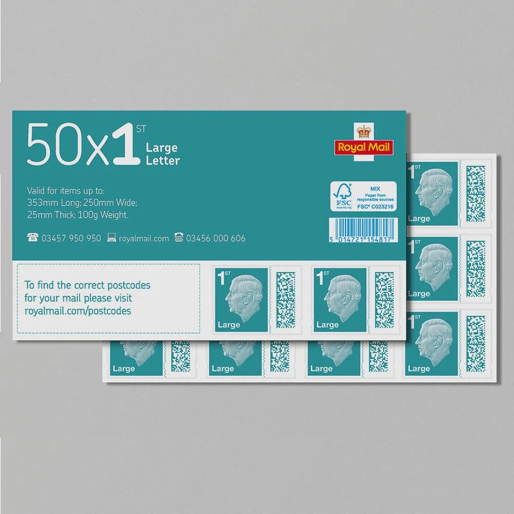50 x 1st Class Large Letter Stamp Sheet